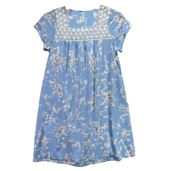 Adonna Floral Short Sleeve Midi Nightgown Nightie Blue White No Size/Fabric Tag - Picture 1 of 15